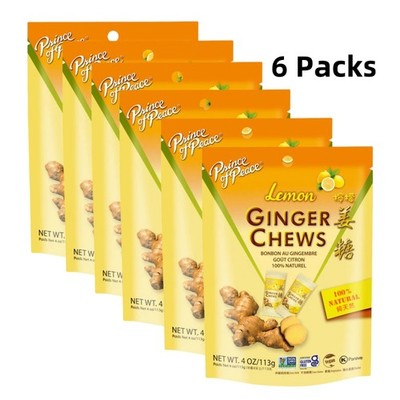 Pack of 6 -Lemon Ginger Chews- 4oz -Natural Ginger Candy-Soft Sweets-Exp:2026/12