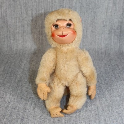 SCHUCO Monkey Plush Stuffed Animal Germany Rubber Face Felt Paws 1970s Vintage