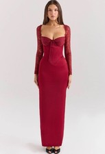 HOUSE OF CB Perdi Oxblood Burgundy Satin Maxi Dress Lace Corset M 12 D-E CUP