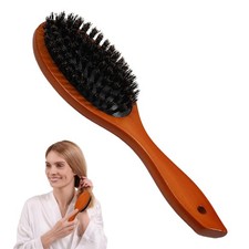 Boar Bristle Hair Brush - Slick Back for Thin & Fine Hair, Soft Round, Brown 
