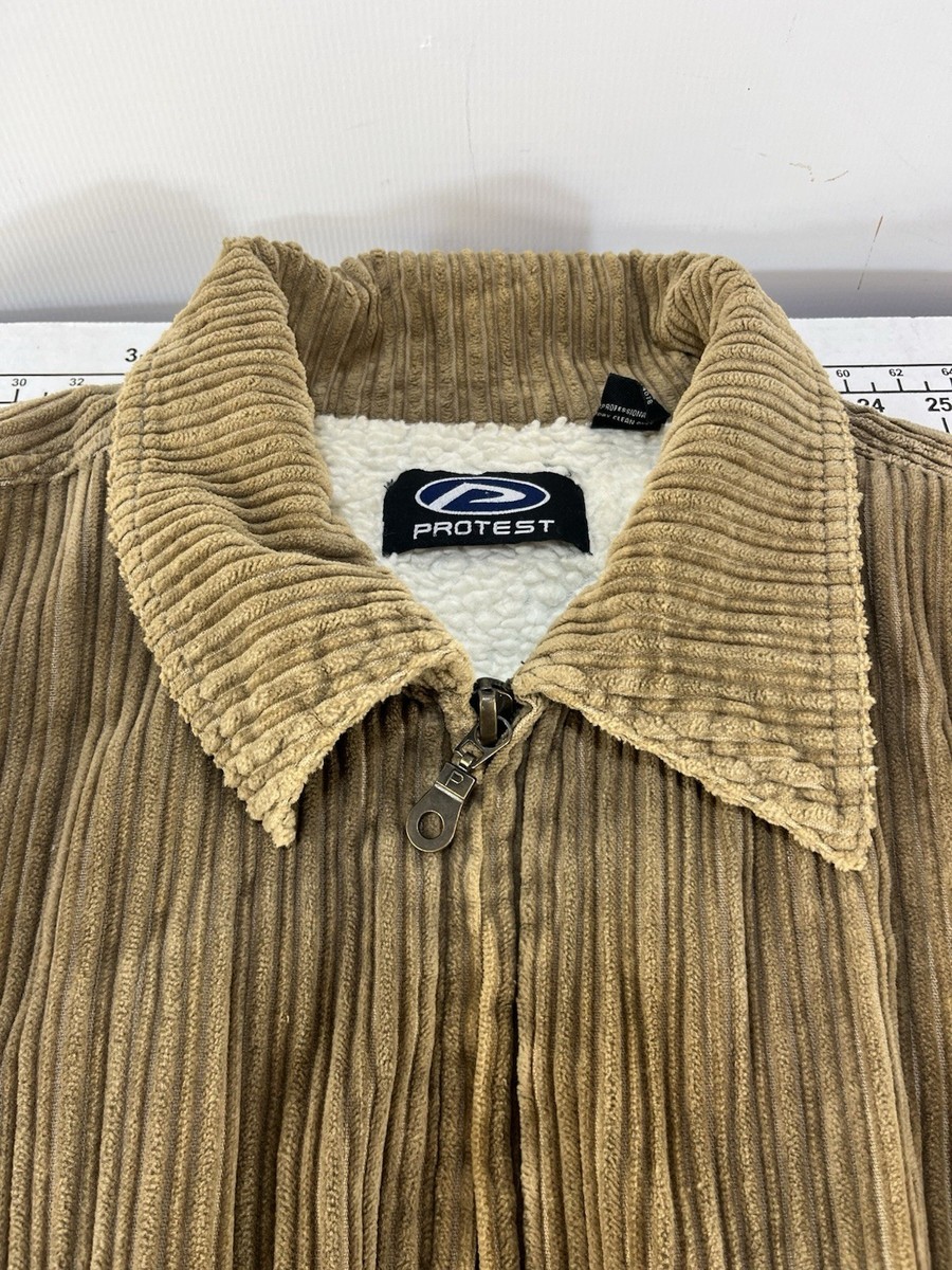 PROTEST Thick Corduroy Sherpa Jacket Men L Brown VTG Skate Grunge