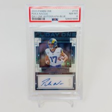2023 Panini One Puka Nacua RC Rookie Day One Auto Blue Parallel #’d 62/75 PSA 8