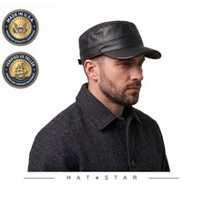 MADE IN USA Classic %100 Genuine Leather Cadet Hat โ Premium Military Patrol Cap