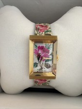 GUCCI G-Frame Watch YA147406 Gold Plated Quartz 21x34mm Floral Dial