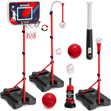 4 in 1 Kids Basketball Hoop and Tball Set for Toddlers 3-5, Adjustable Hanging T