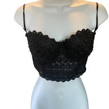 Womens Whimsigoth Black Lace Embellished Bustier Corset Top Size M Goth Rave