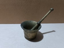 Antico Mortaio con Pestello Da Farmacia Erboristeria in Ottone (No Peso Pesiera)
