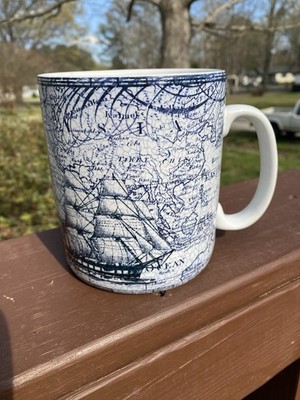 Jumbo Mug 222 Fifth Deep Sea Nautical World Map Coffee Tea Utensil Holder