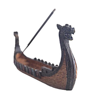 Viking Longboat Incense Burner Wooden Dragon Ship 9.5 Inch Norse Decor
