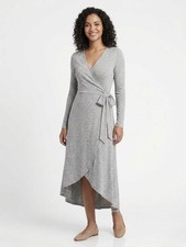 Gap Heather Grey Long Sleeve Jersey Knit Wrap Midi Dress Size Medium M
