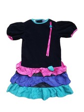 LeMaj VINTAGE 80s 90s Kids 6X Black Velvet Drop Waist Tiered Skirt Party Dress
