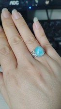 Natural Blue Larimar Gems Natural Stone Ring Party Wedding Ring Adjustable Size