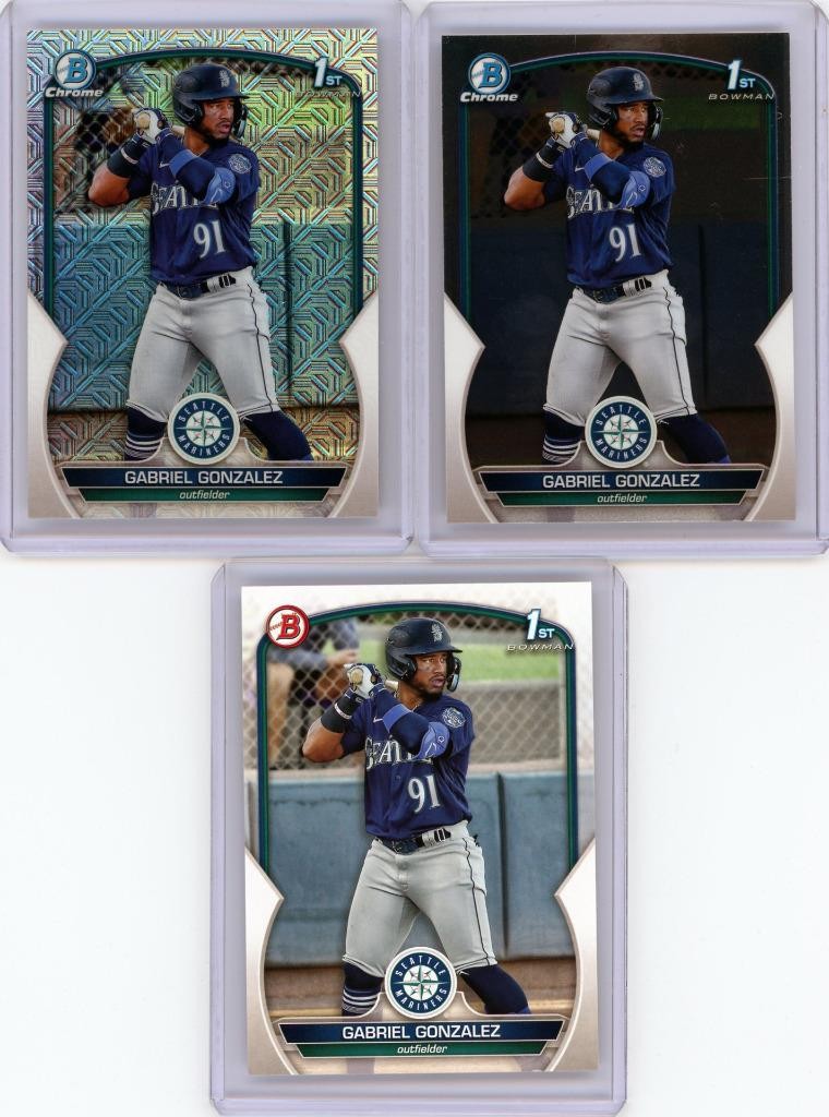 3 * GABRIEL GONZALEZ * 2023 1ST BOWMAN CHROME MOJO REFRACTOR RC + CHROME BASE RC
