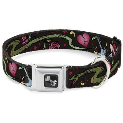 Dog Collar Bone Live Hard Die Young CLOSE-UP Black WIDE-Large 20-31''