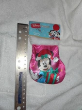 Disney Minnie Mouse Waving on a Pink 7" Christmas Stocking Satin Faux Fur Trim