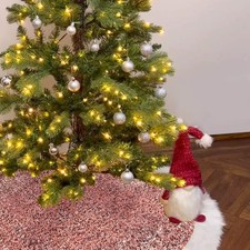 Christmas Tree Skirt 48 inch Shiny Pink Sequin Sparkly with Faux Fur Plush Tree