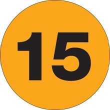 2" Circle - "15" (Fluorescent Orange) Number Labels-500 per Roll