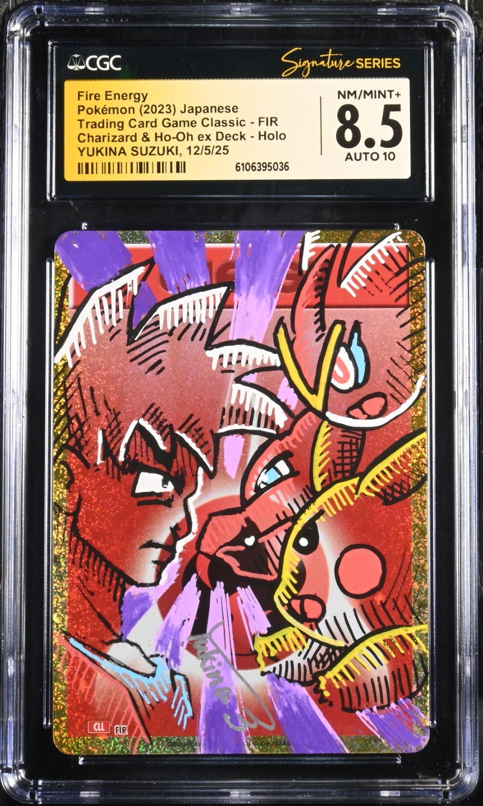 CGC 8.5 NM/MINT+ AUTO 10 Fire Energy Yukina Suzuki Charizard Pikachu Pokémon