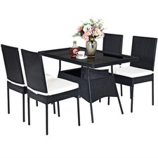 Patio 5PCS Rattan Dining Set Cushioned Chair Table W/ Glass Top Yard Furniture