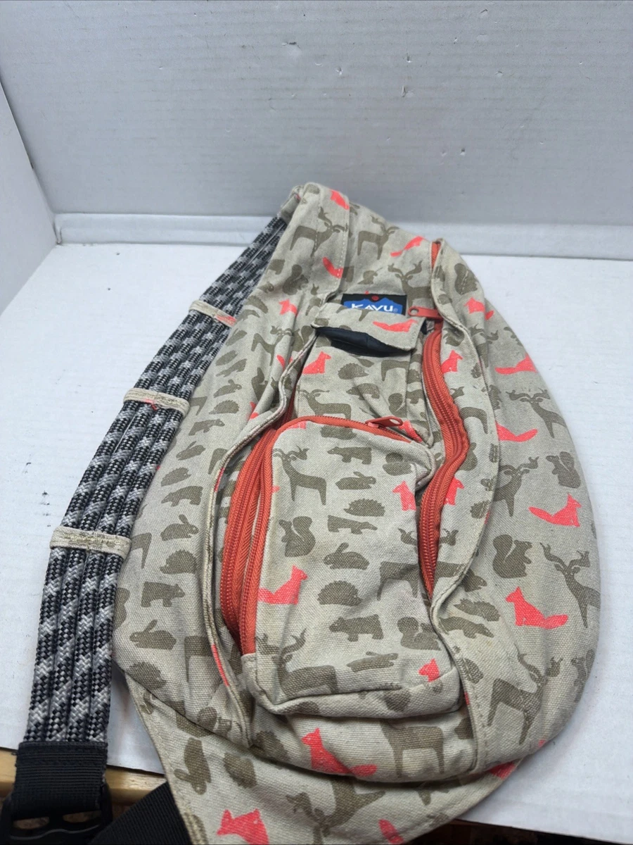 Kavu Beige and Rust Canvas Sling Backpack with Animal Print KAVU Animal Print Backpacks for Women for sale | eBay main image 2