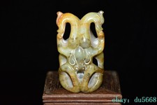 3.2"China Hongshan Culture hetian jade Carved sacrifice Sun God Helios Statue