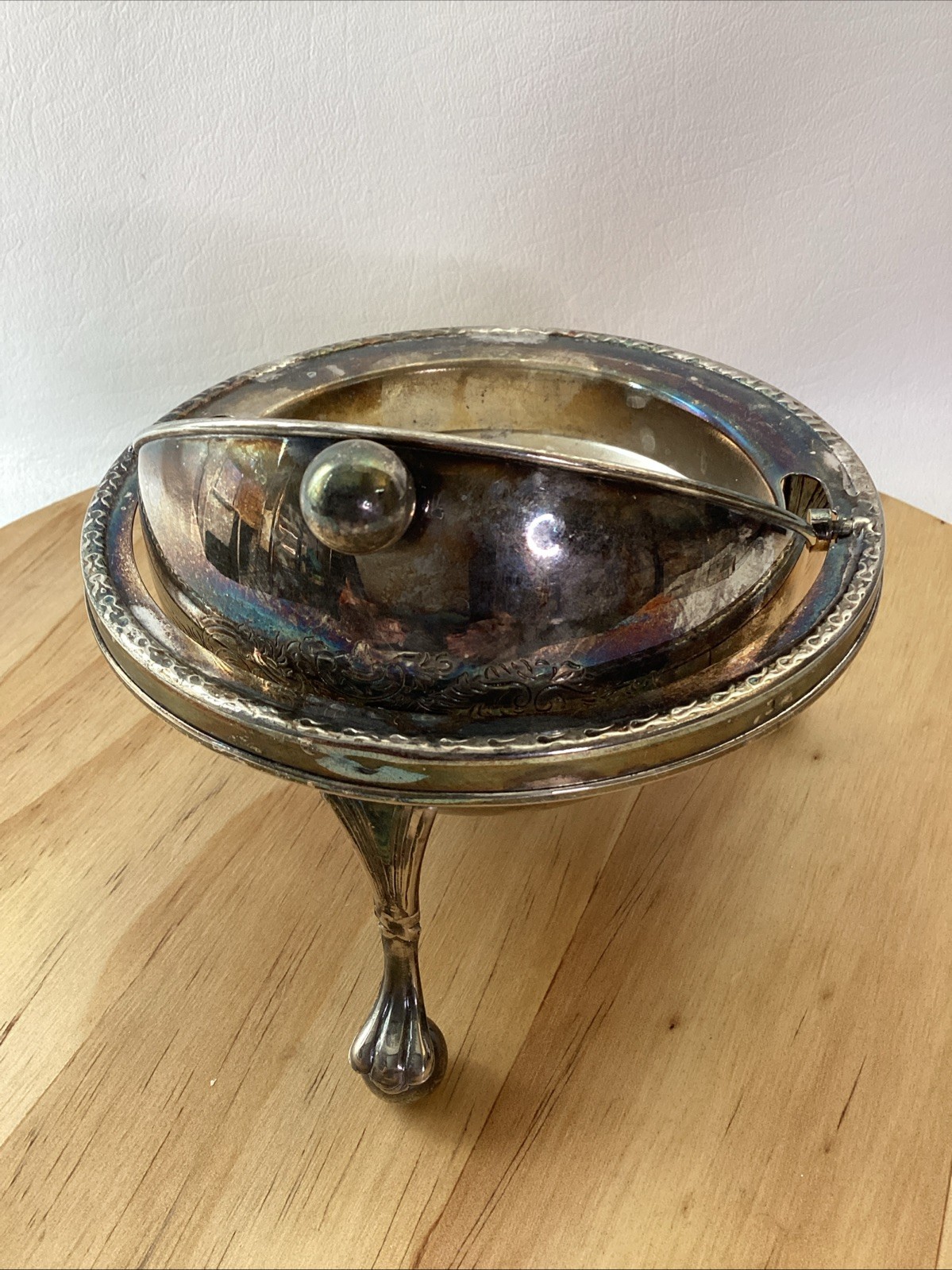Vintage Silverplate Butter Caviar Server Swivel Dome Top  Filigree Legs England