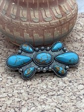 Western Turquoise Silver Cowgirl Gift Wedding Blue Aztec Pin Hair Clip Jewelry