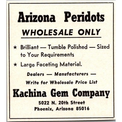 Katchina Gem Company Arizone Peridots Phoenix AZ 1968 Ad SAH8-M5