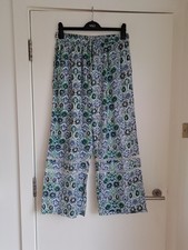 Cerulean Wide Leg Trousers UK12 Ladder Lace Geometric Green White Mix BNWT