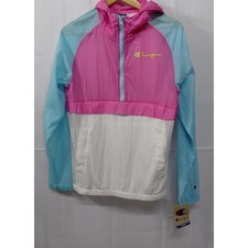 NWT Champion Colorblock Hooded Jacket Pink Blue Long Sleeve Lightweight Size S