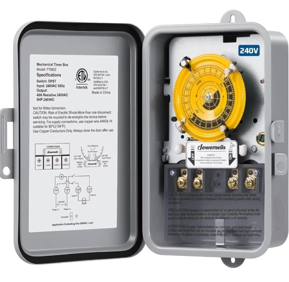 DEWENWILS 24-Hour Mechanical Timer Switch -240VAC DPST, 5HP 40A, HOMT010
Opens in a new window or ta