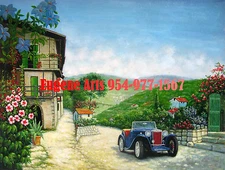 30x40 "Hand Painted Oil Flat.Impressionist,Impressionism,Landscape,Villa, Car