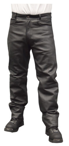 Redline Mens Classic Black Easy Fit Leather Motorcycle Fully Lined Pants M-1500 - 第 1/18 張圖片
