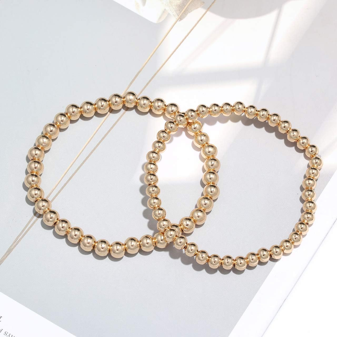 Gold Beaded Bracelets for Women Bead Ball Stackable SetsEnewton
