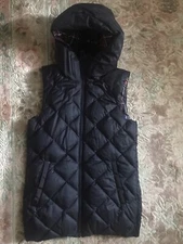 Lululemon Fluffiest Vest Hooded Reversible Puffer Down Navy Blue Plaid sz 4