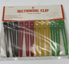 VINTAGE Sectioning Clip 12pack Nylon Aluminum Hair Salon 80s Multicolor Prop NOS