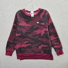PINK Victoria's Secret Women Sweatshirt XS Red Camo Logo Crew Neck Long Sleeve