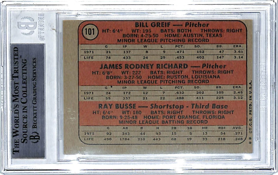 1972 Topps J.R. RICHARD Signed ASTROS Rookie Card Beckett Witness BAS SLABBED - Image 3 of 3