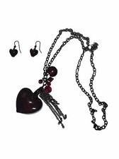 Red Glass Heart Pendant Necklace Matching Heart Shaped Earrings