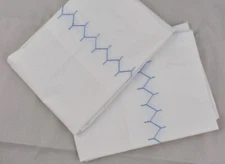 JOHN ROBSHAW HAND STITCHED ZIGZAG EMBROIDERY STANDARD PILLOWCASES LIGHT SKY BLUE