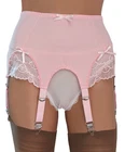 6 strap suspender belt in pink with lace panels in a deep retro style