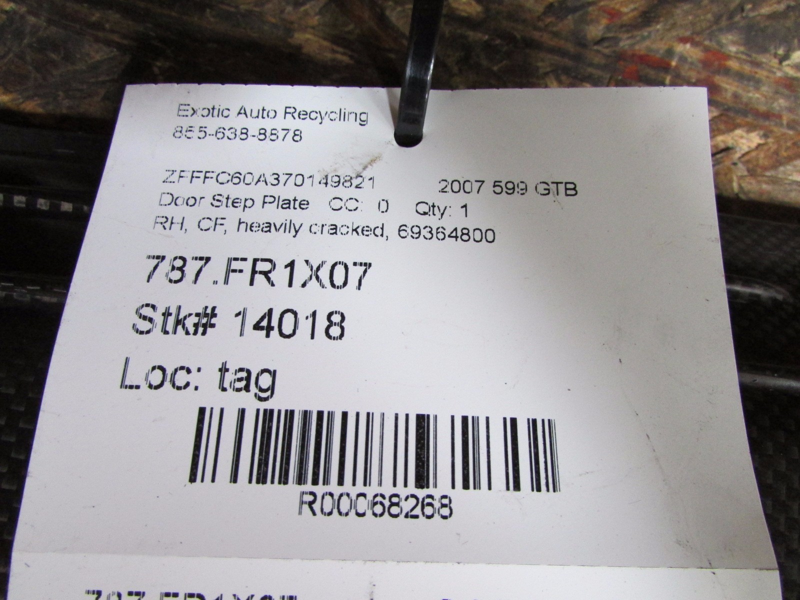 Ferrari 599 GTB, RH, Right Door Step Plate, Carbon Fiber, Cracked, P/N 69364800