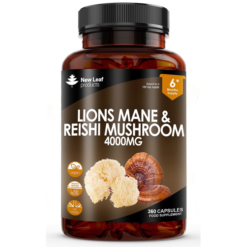 Lions Mane & Reishi Mushroom Capsules - 360 High Strength 4000mg Vegan Capsules