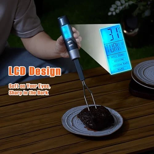 Meat Thermometer Fork with Electronic Ready Alarm, Digital Cooking Thermomete... Meat Thermometer Fork with Electronic Ready Alarm, Digital Cooking Thermomete...