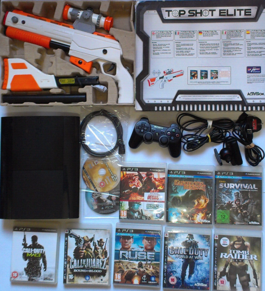PS3 SUPER SLIM 120GB SHOOTER BUNDLE TOP SHOT ELITE GUN +CABELAS SHADOW