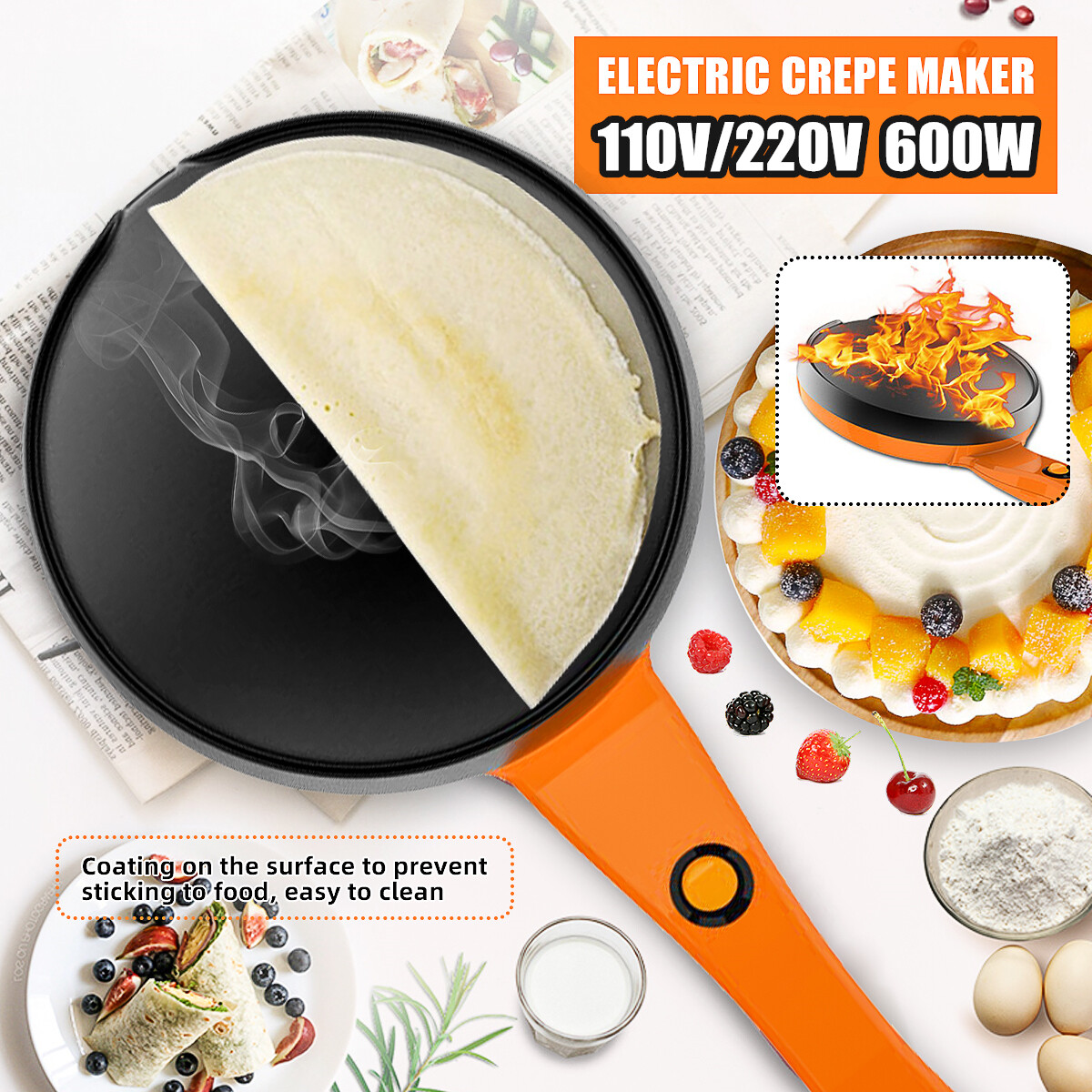 7in Electric Crepe Maker Nonstick Pancakes Maker Baking Griddle One