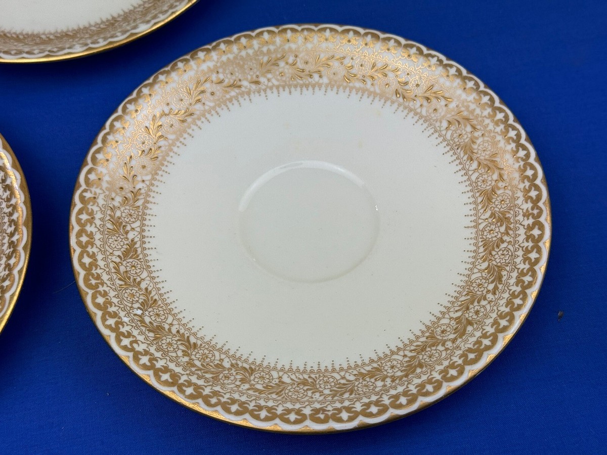 3 C.1910 Royal Doulton Saucers w/ Gold Trim, Textured - Grams? 6 1 
