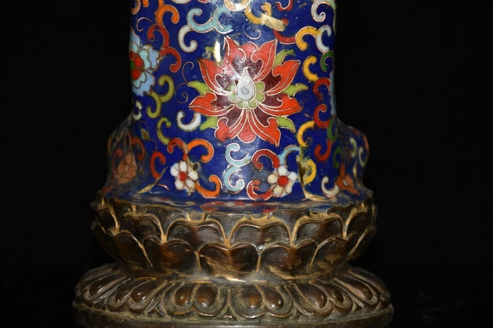 8,4-дюймовая китайская медная статуэтка Будды Шакьямуни из клуазоне старая латунная статуя - Изображение 3 из 4