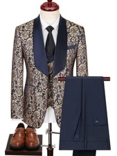 Paisley Men Suits Sets Floral Slim Fit Tuxedo Jacket Vest Pants 3pcs Shawl Lapel