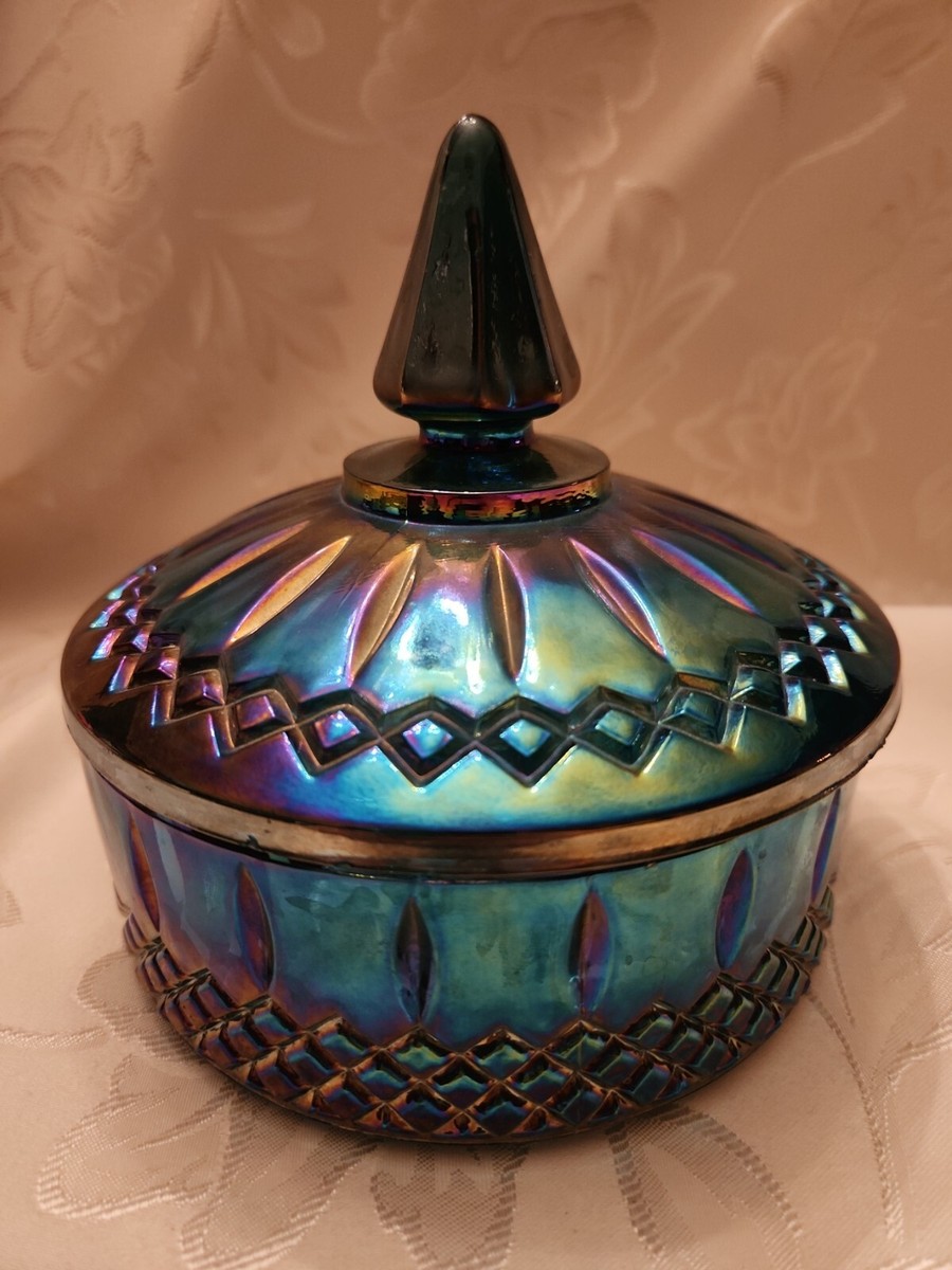 Vintage INDIANA GLASS Iridescent Blue Carnival Glass Princess